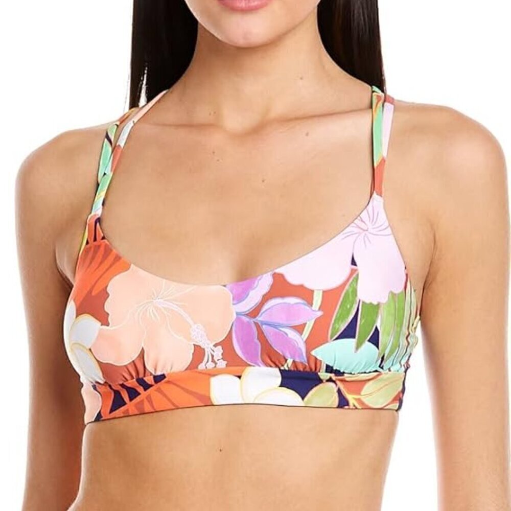 Citrus Reversible Tropical Print Crisscross Back Bikini Swimsuit Top Size S NWT